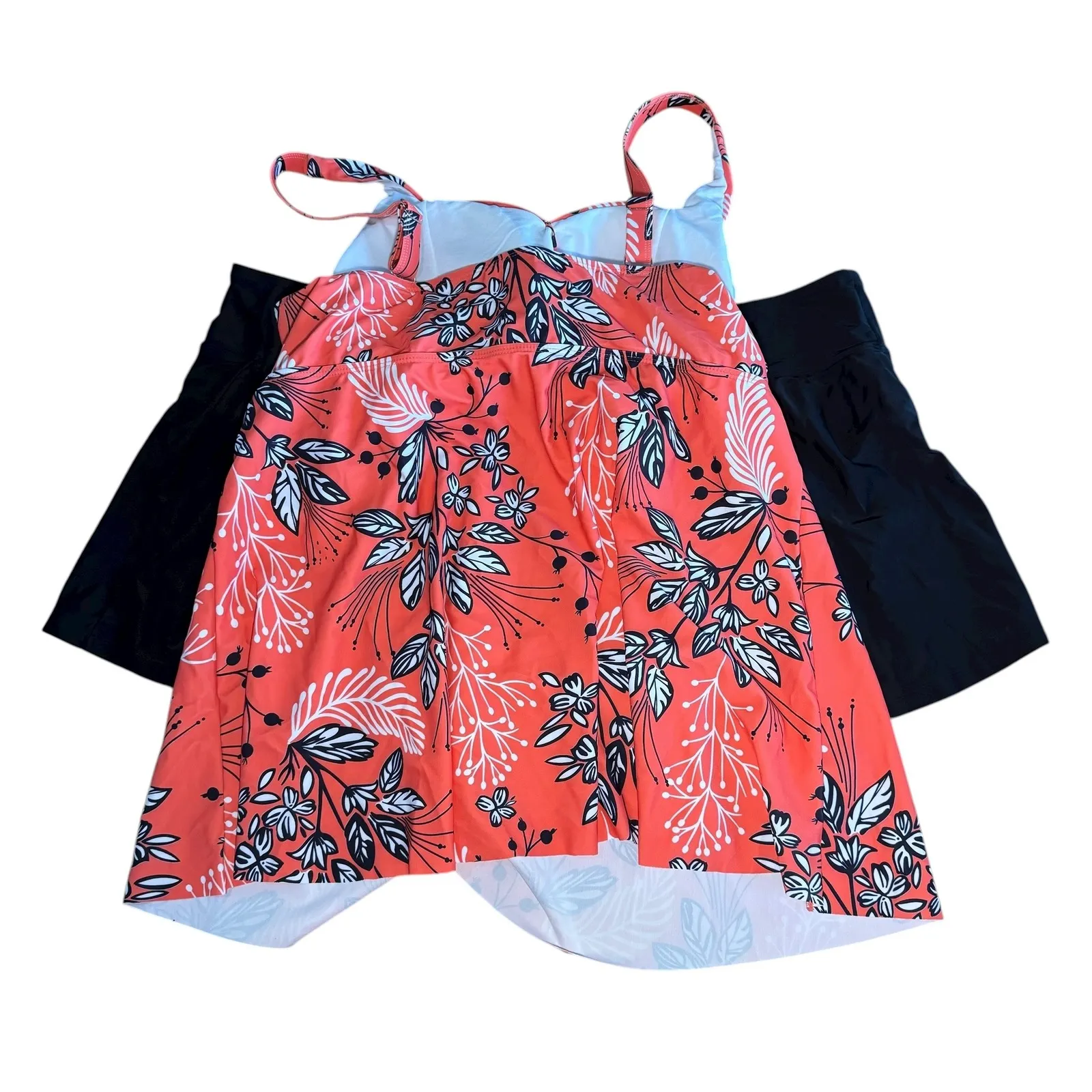 Hanna Nikole Coral Floral Tankini Swimsuit Skirt Set Plus Size 24W Black - Image 7