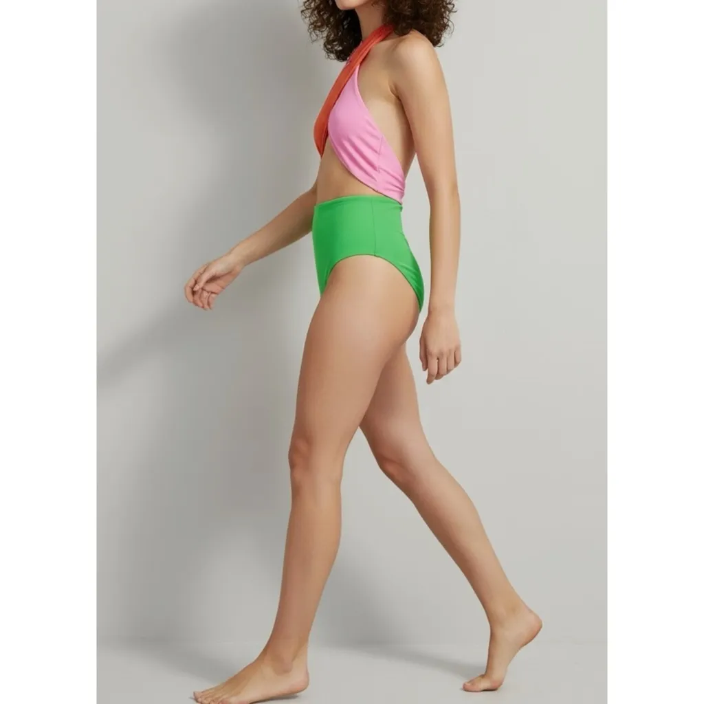 BEACH RIOT Jessica Cut-Out One Piece Swim, Coral Beach Colorblock, Large - Image 5