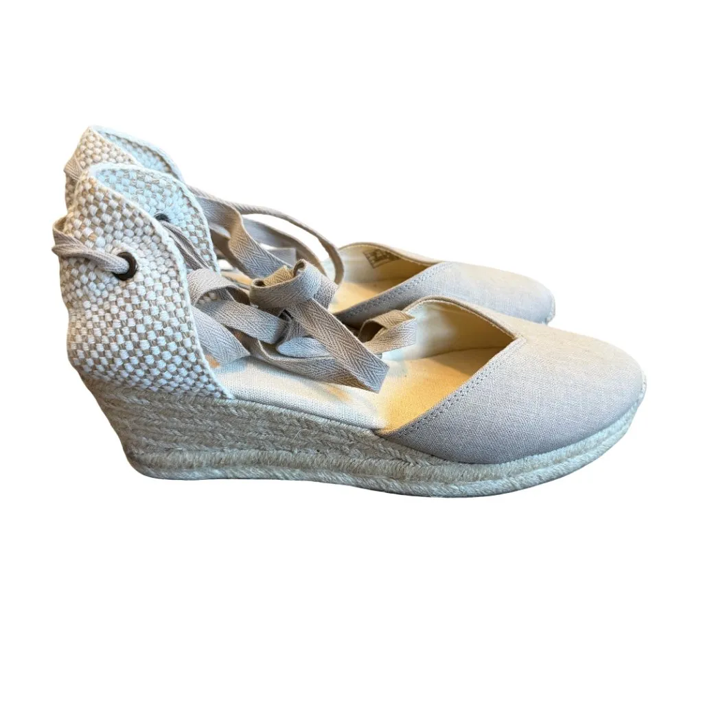 Soludos Espadrille Wedge Shoes Round Toe Ankle Tie Neutral Heels Size 9 Women's - Image 2