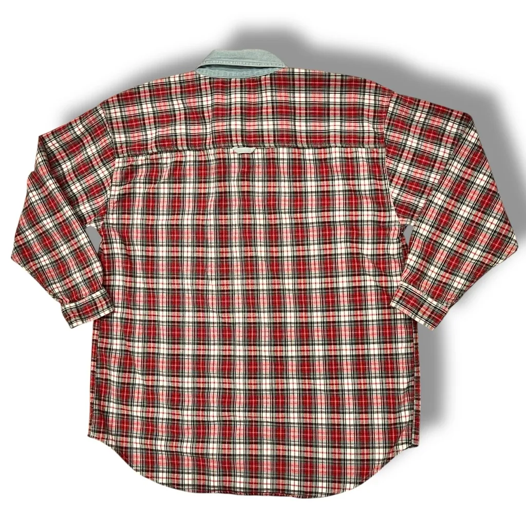 VTG 90s Forelli Womens 14/16 Plaid W/Denim Collar Button Up Shirt A - Image 3