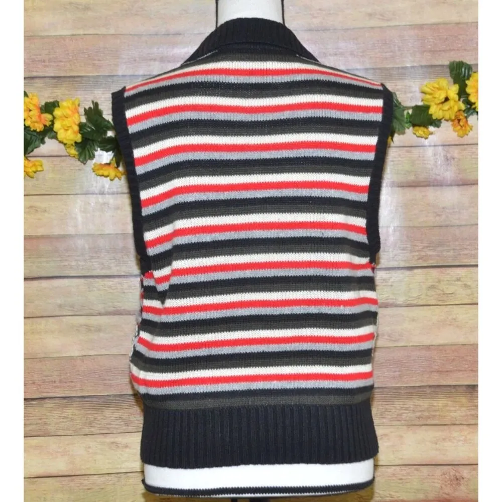 Rafaella Ladies M Zip Up Christmas Sweater Vest Snowflakes Winter Black & Red - Image 9