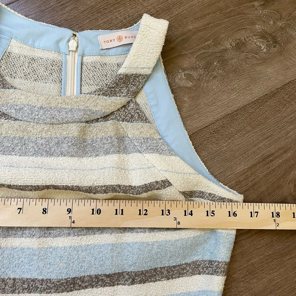 Tory Burch Sleeveless Tweed Dress Cream Grey Striped Fringe Trim ~ Size 2 - Image 16