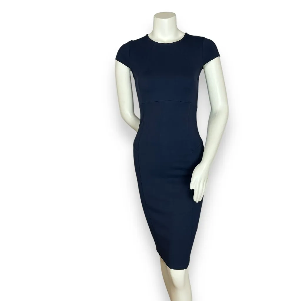 Felicity & Coco Pencil Dress Bodycon Back‎ Zipper Short Sleeves Navy Blue Small - Image 3