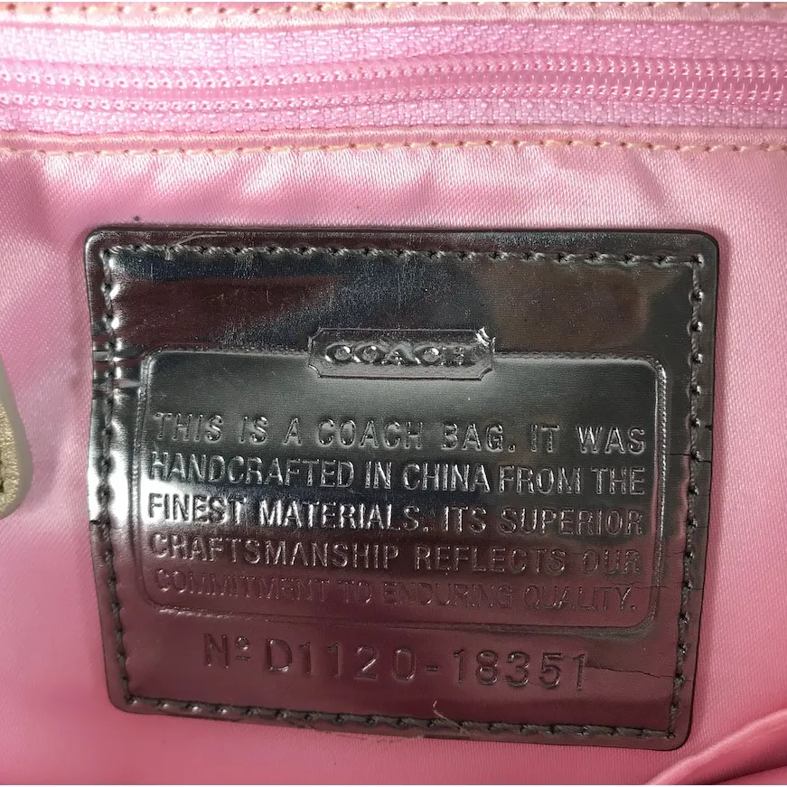 COACH Poppy Metallic Signature Logo Glam Tote Silver/Khaki Office Travel Classic - Image 11