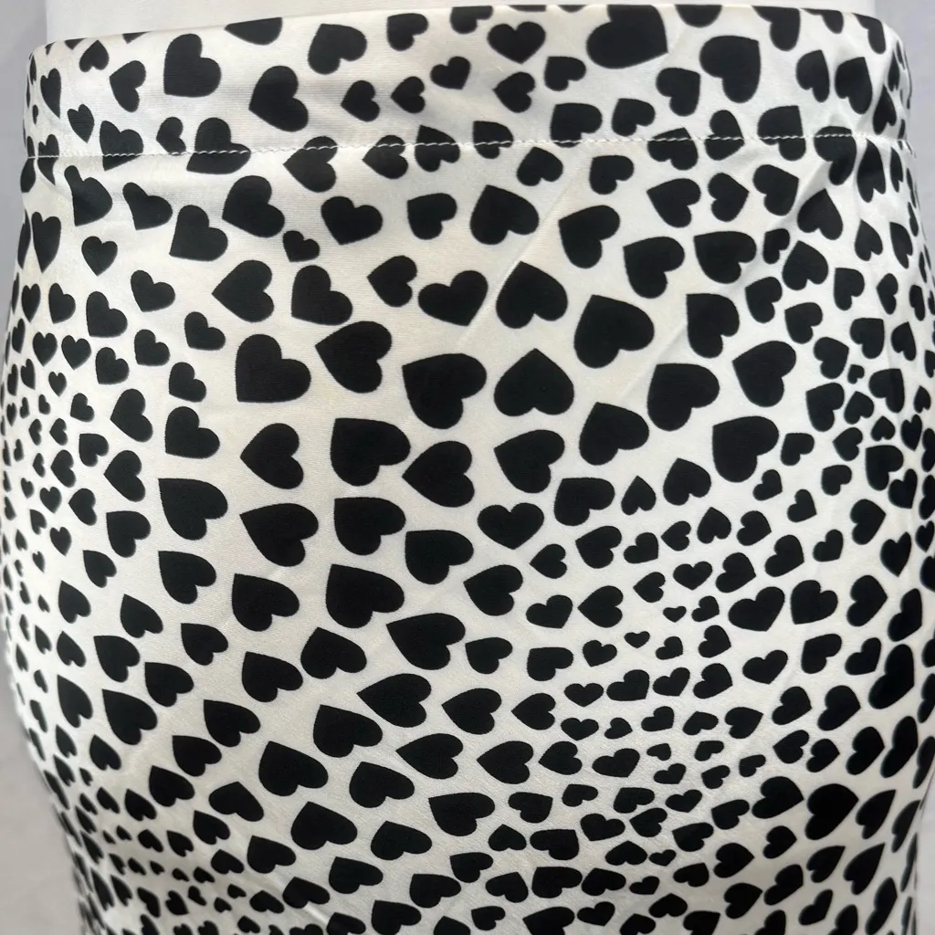 Rachel Zoe black and white heart leopard print satin maxi skirt size large - Image 4