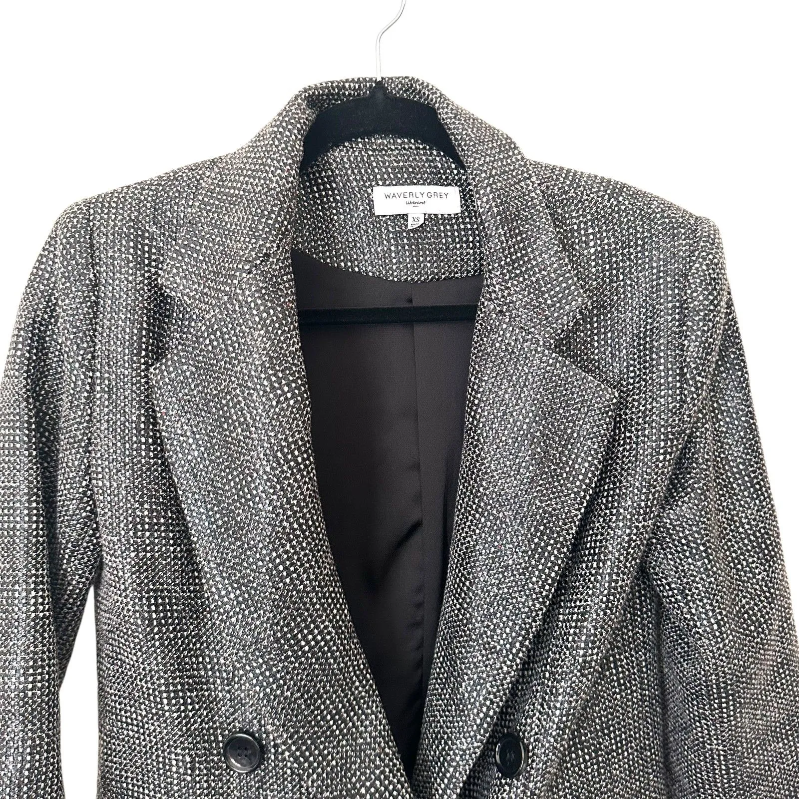WAVERLY GREY‎ LIBERANT Faux Tweed Long Blazer XS Black - Image 3