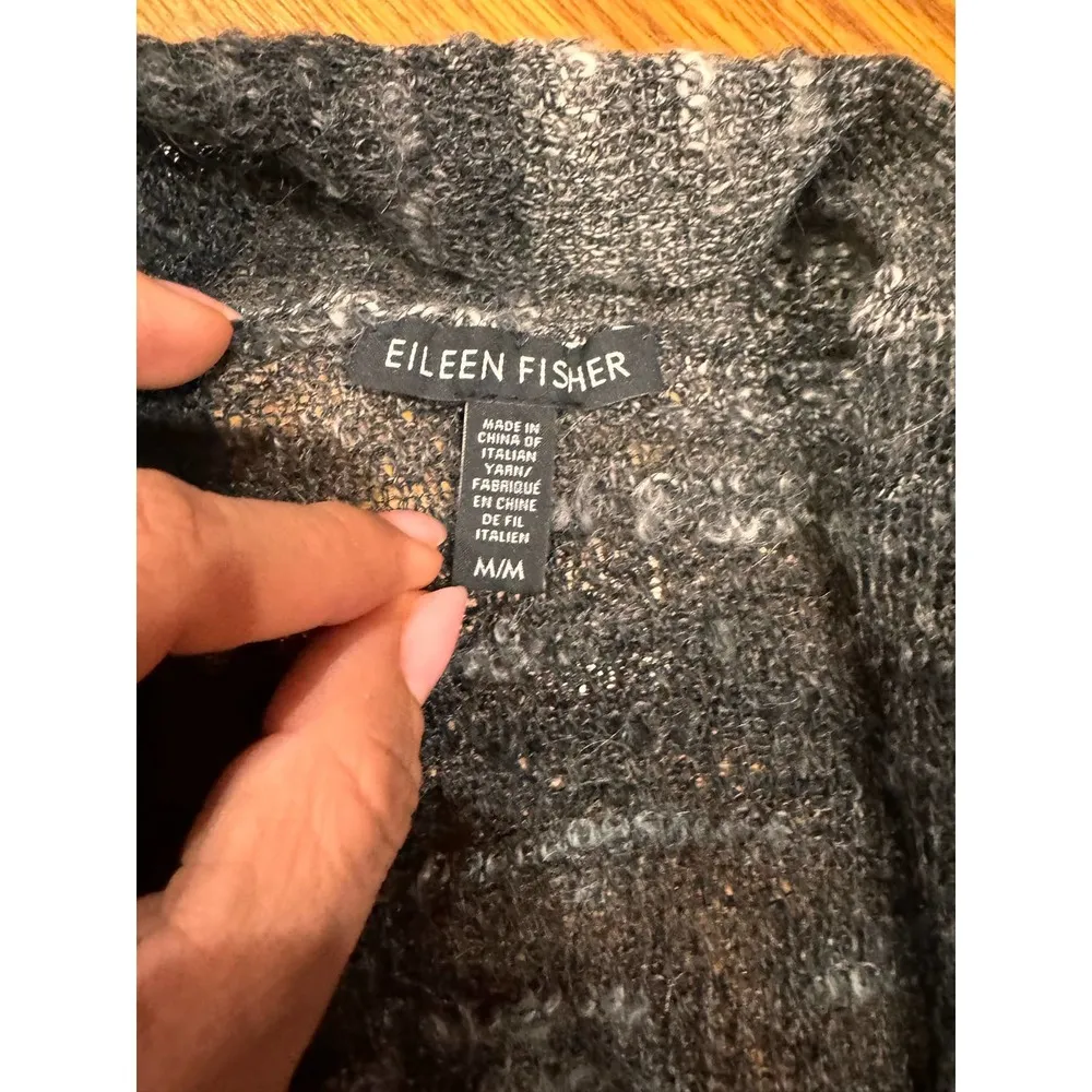 Eileen Fisher Black Ash Mohair Wool Ombre Long Shaped  Cardigan  size m - Image 5