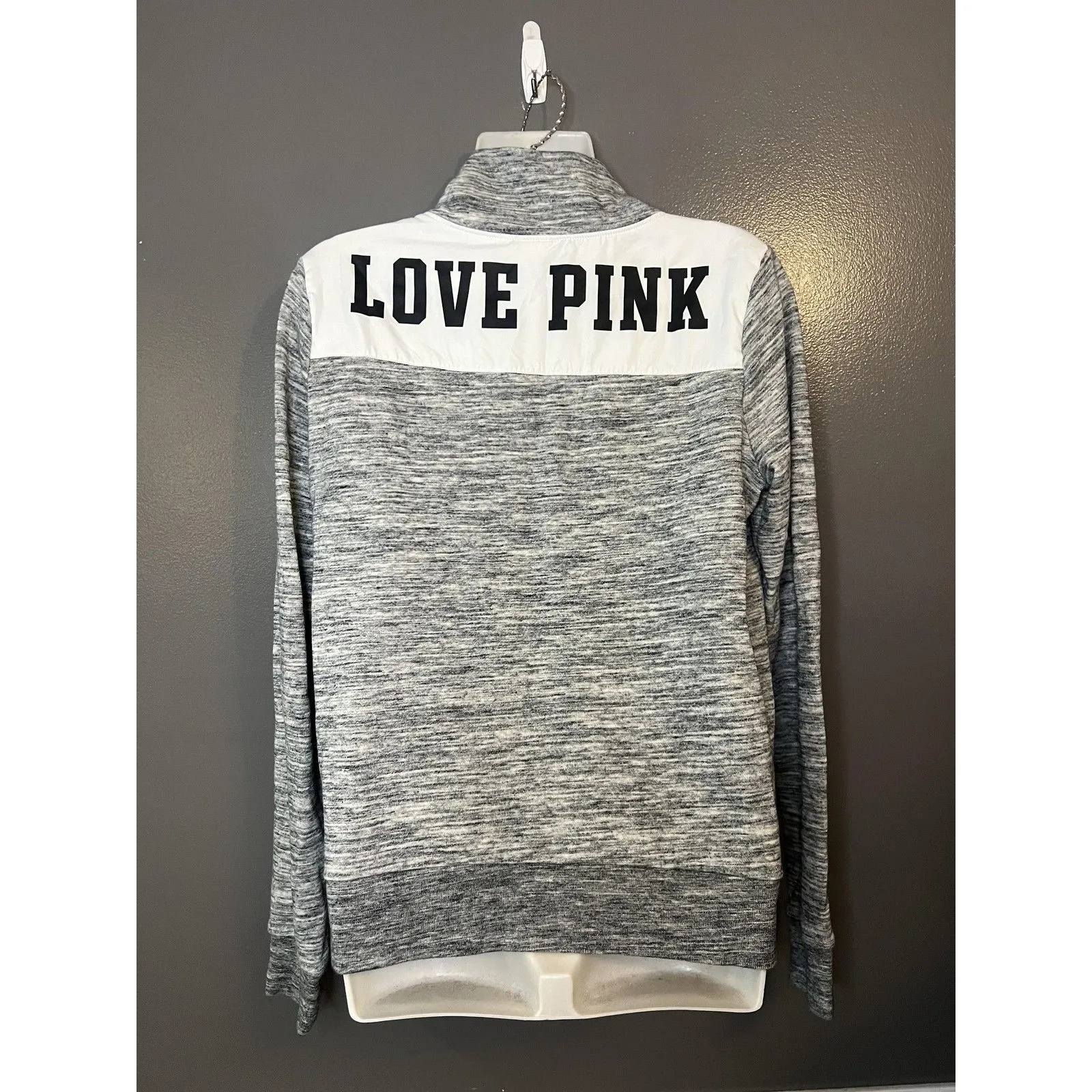 Victoria's Secret PINK Sweatshirt Womens Small Gray Quarter Zip Fleece Love Pink - Image 5