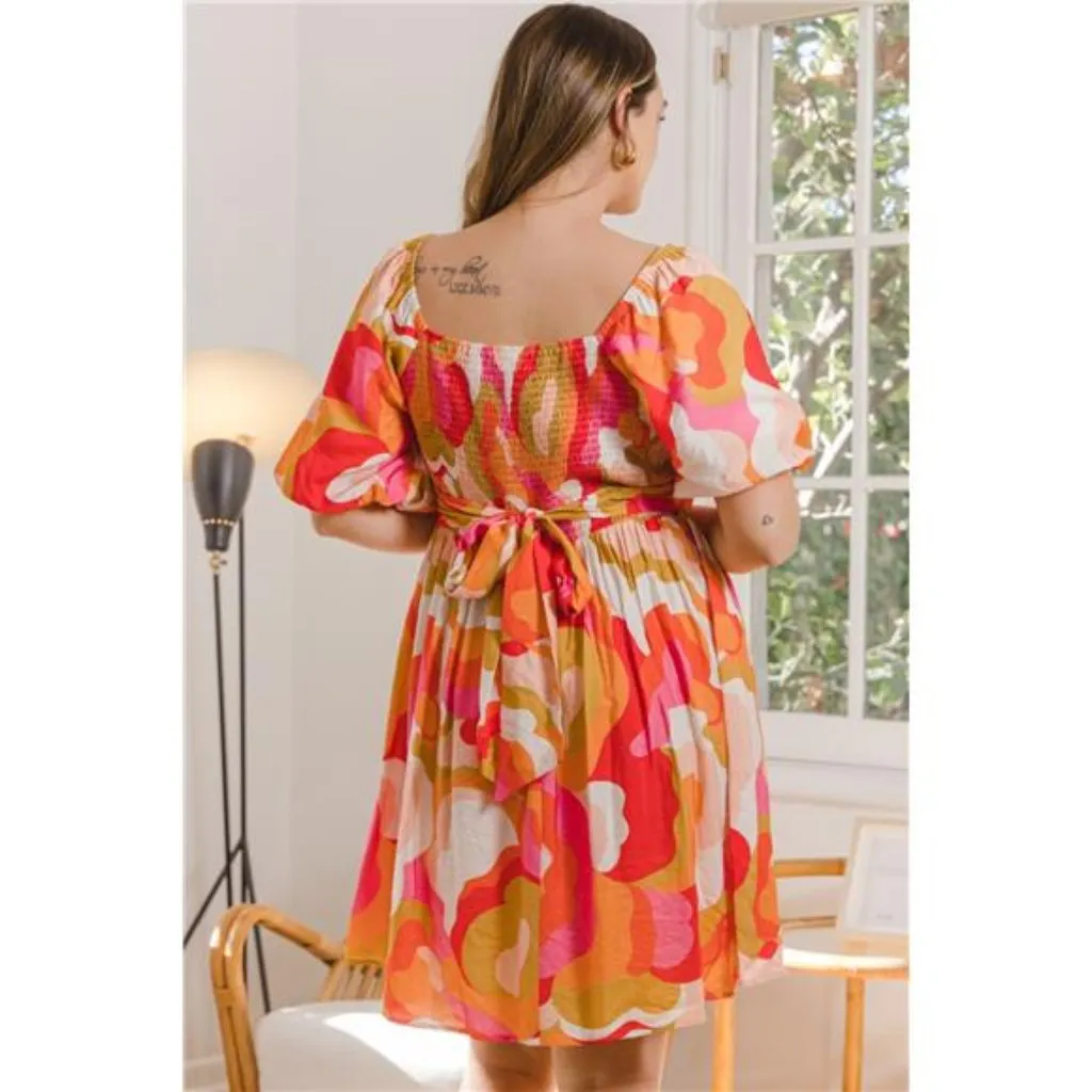 NWT ODDI Full Size Printed Tied Back Short Sleeve‎ Mini Dress - Image 2