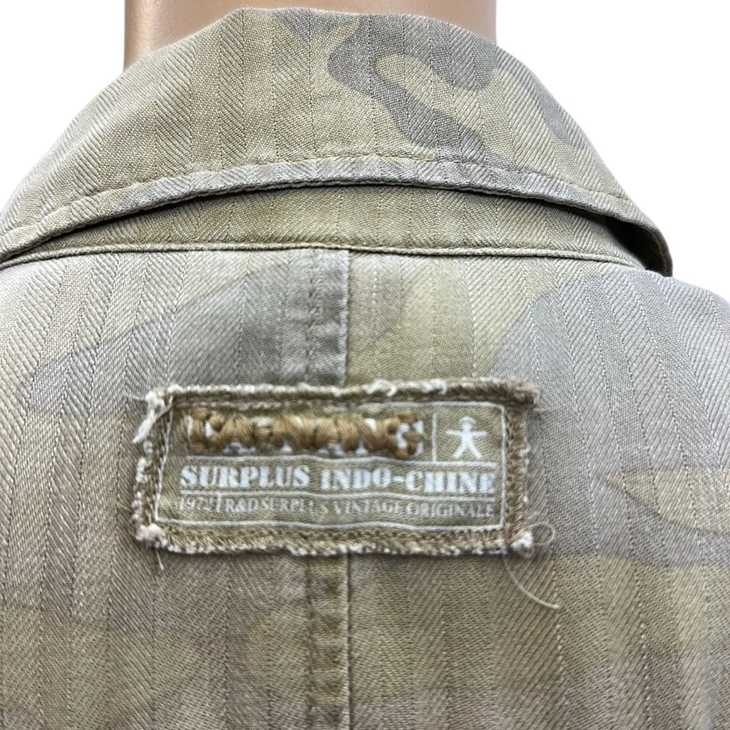 Da Nang Silk Short Sleeve Button Up Camo Utility Pockets Tie Belt Shirt Dress M Tan Size M - Image 13