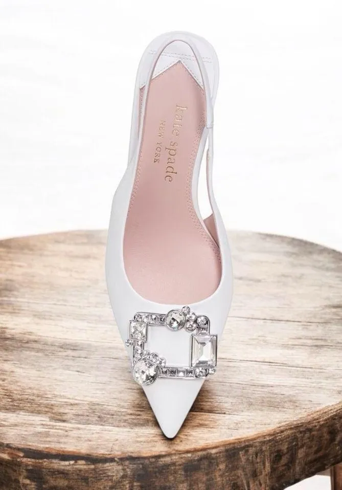 NWT Kate spade NY Renata Leather Embellished
Slingback Pumps True White … - Image 5