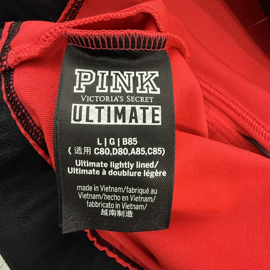 PINK Victoria's Secret Ultimate Sports‎ Bra Womens Large Workout Red Black Lined - Image 3