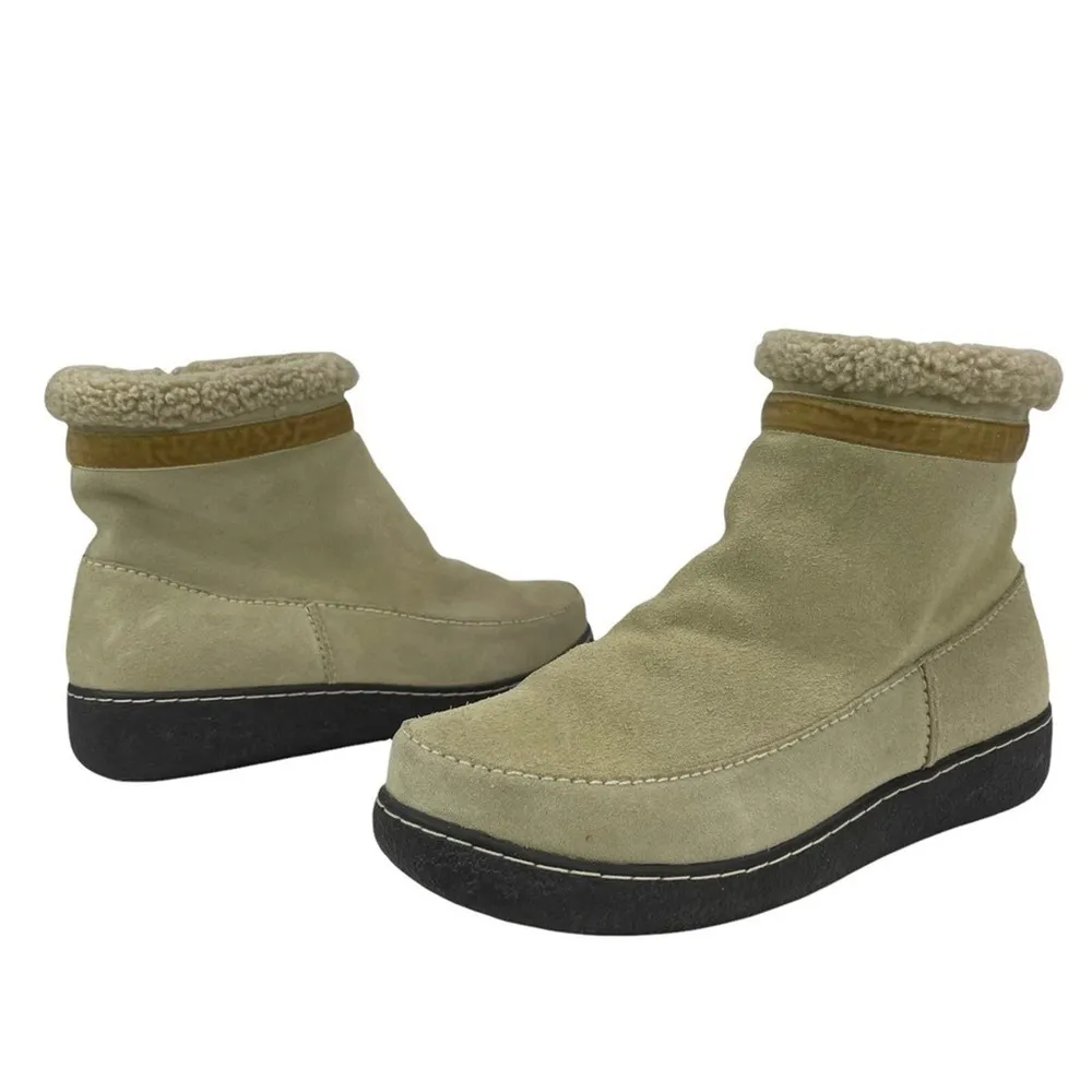 Land's End Womens Size 10 Cream Suede & Fleece Lined Winter Ankle Botties Boots - Image 14