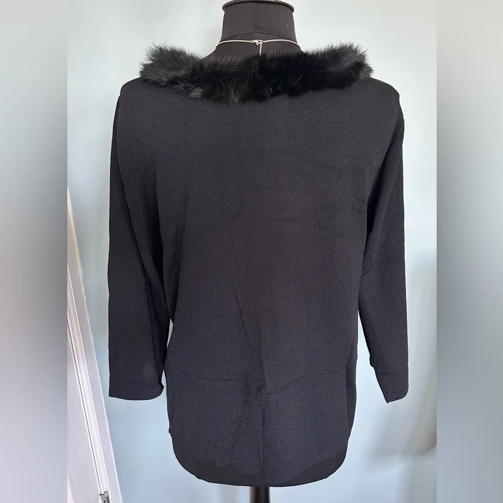 Joseph A Stretchy Blouse with Faux Fur 1X - Image 4