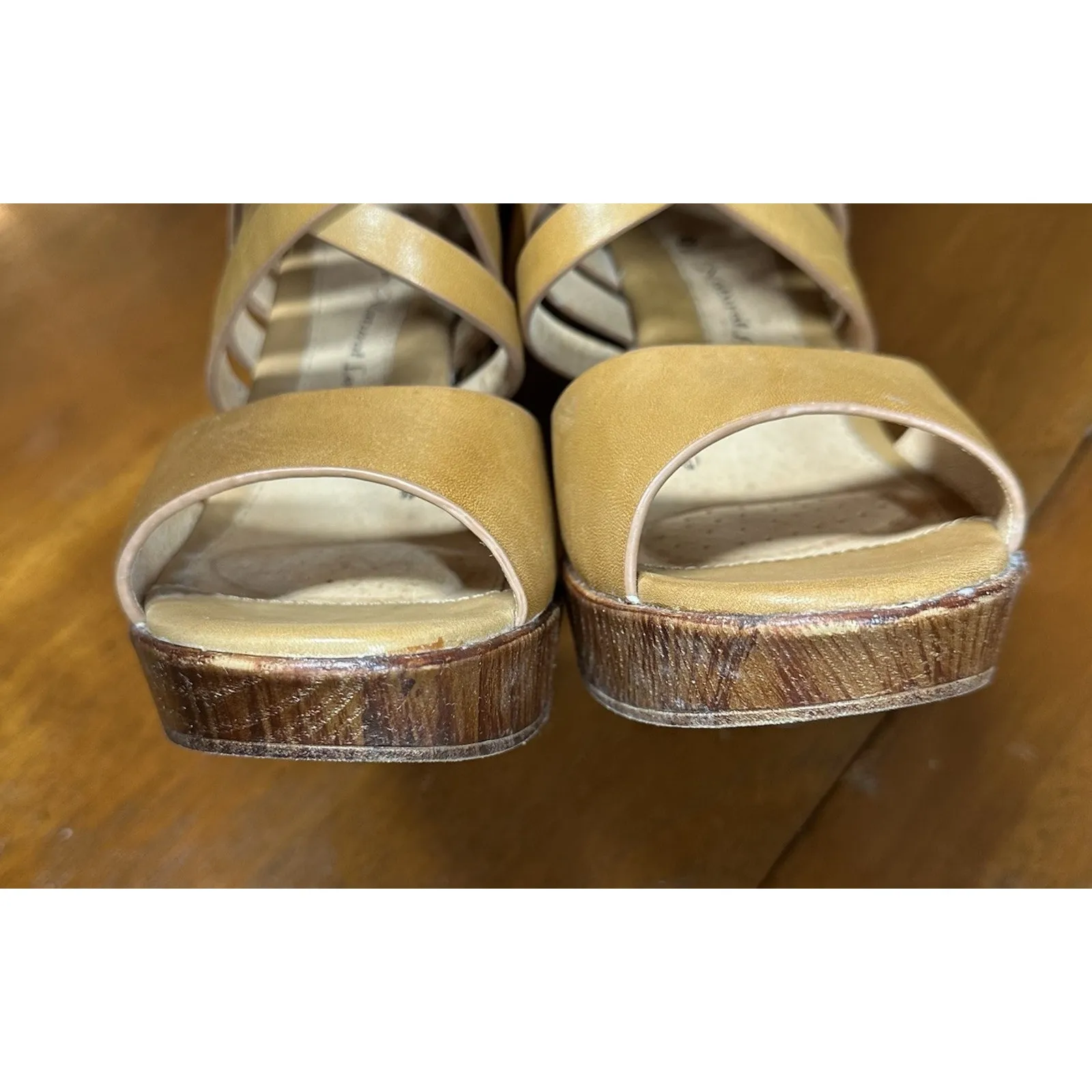 Sofft Ohanna Tan Woven Platform Leather Wood Look High Heel Sandals Womens 8.5 - Image 11