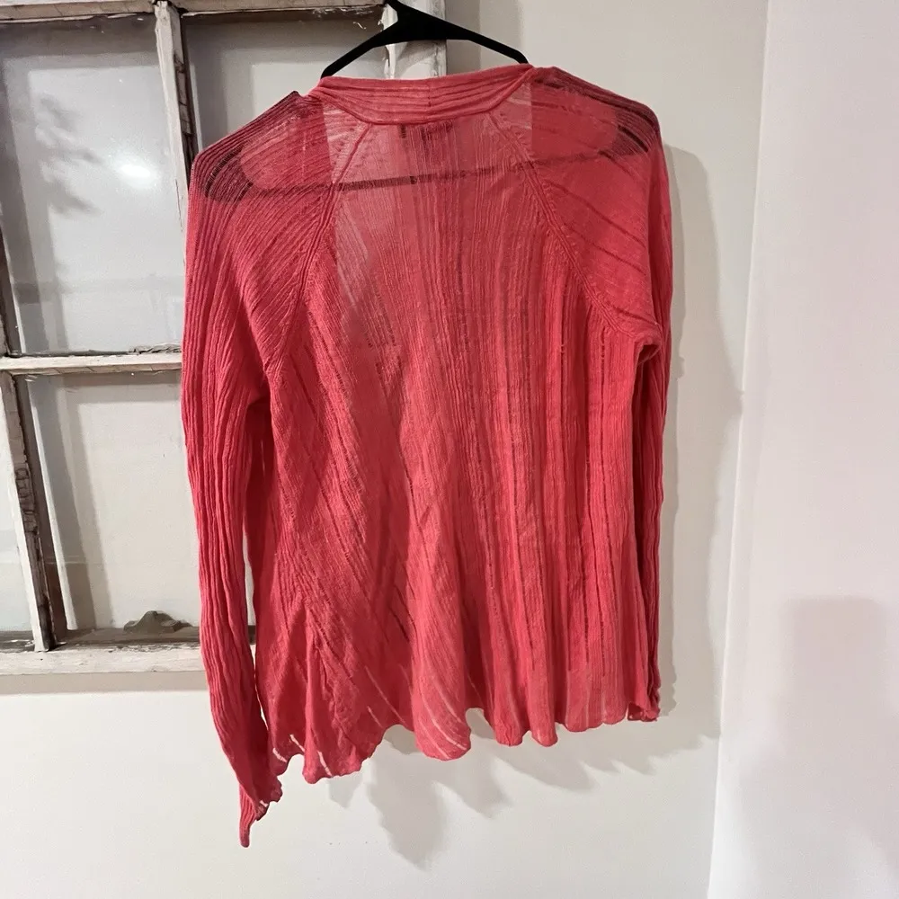 Eileen Fisher Size Small Peony Pink Variegated Linen Silk Angled Cardigan - Image 2