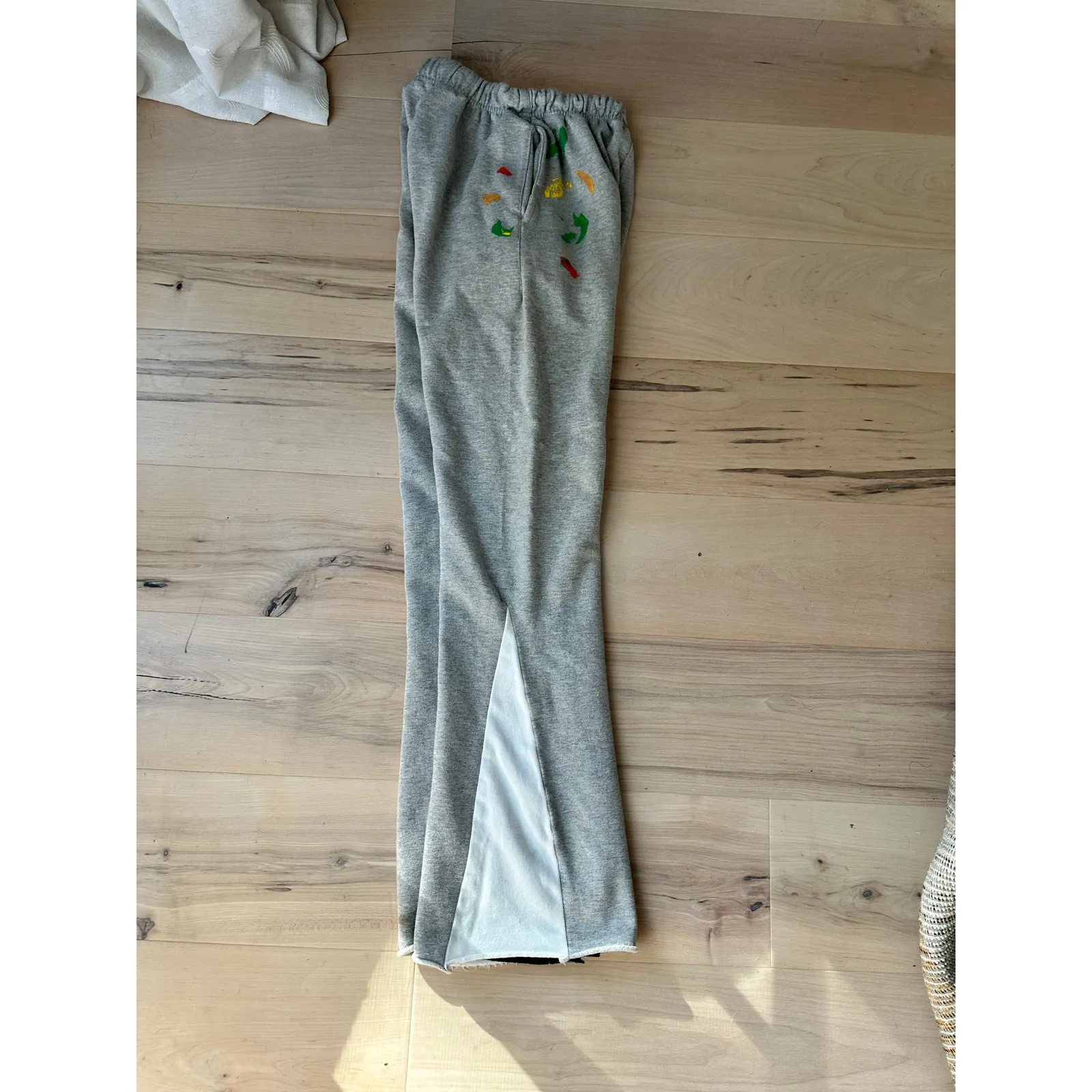 MNML Unisex Sweatpants Grey Size XS Flared Leg Paint Splatter High Waist Gray - Image 11