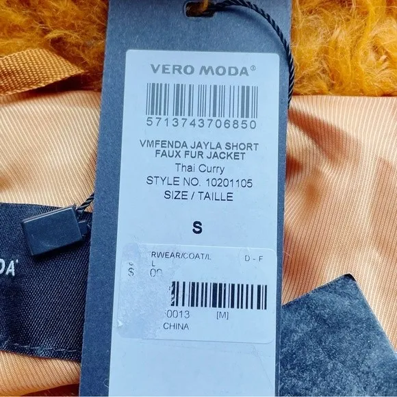 NWT Vero Moda Jayla Shaggy Short Teddy Moto Jacket Thai Curry Women’s Size Small - Image 8