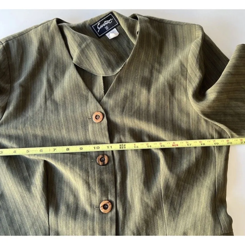 Vintage Sweet Suit Women’s Sz 12 Dress Jacket Tan Brown City Brown Button Green - Image 4
