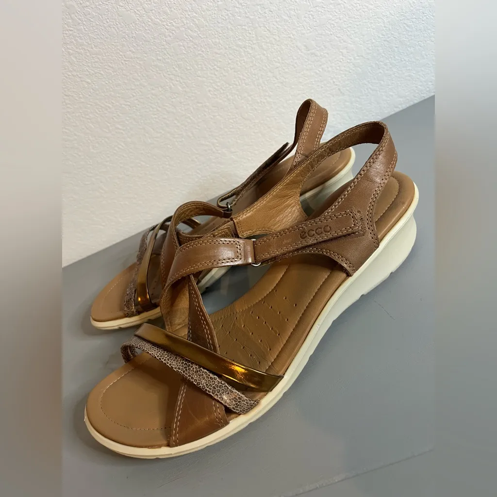 ECCO Women's Leather Felicia Sandal Wedge Cashmere/Bronze Size 41 EU/10-10.5 US - Image 10