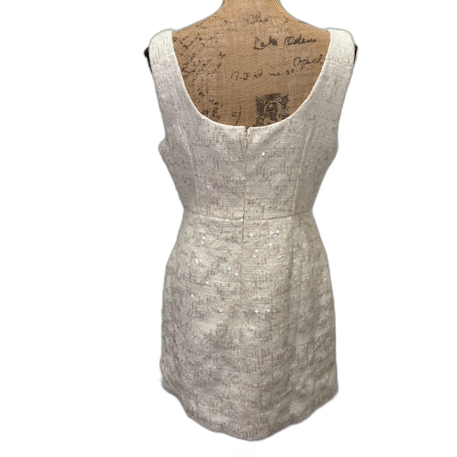 NWT Fore Glittery Poise Tweed Mini Dress Cream Sequin Embellished Size‎ Large - Image 4