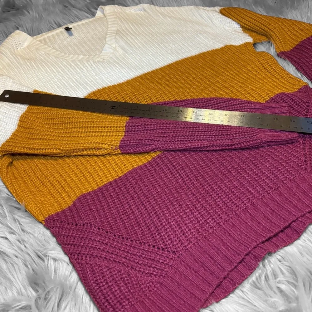 CURATED by Instant Message long Sleeve Boxy Sweater XLarge White Mustard Size XL - Image 7
