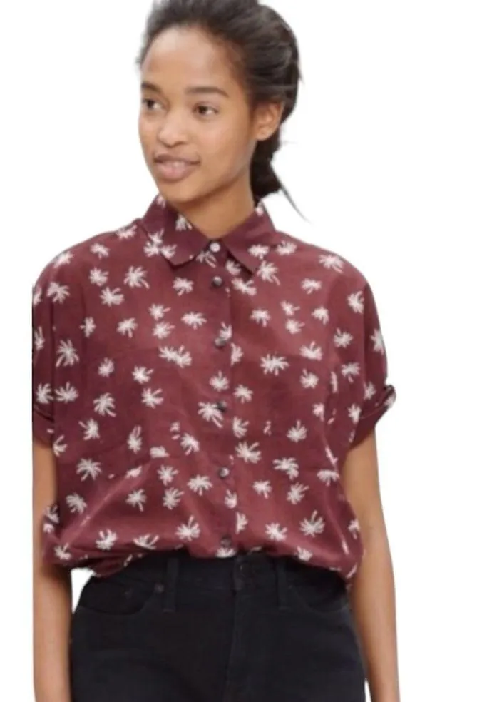 Madewell Maroon Palm Tree Courier Button Down Short Sleeve Top Shirt size Small - Image 3