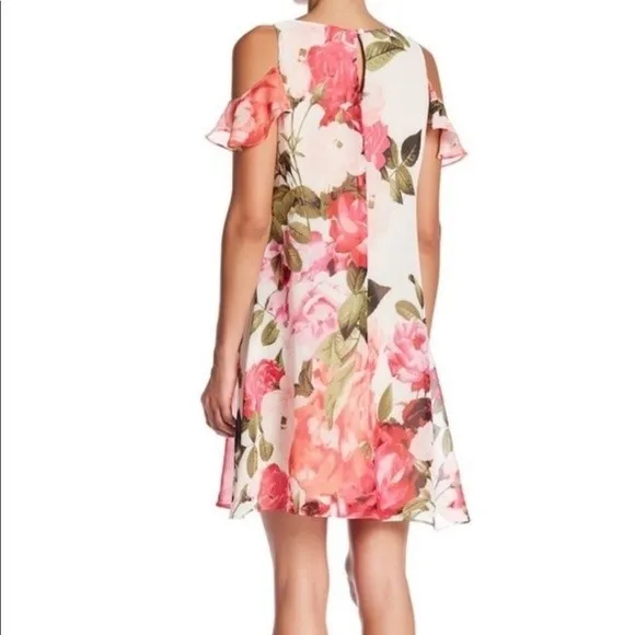 Eliza J Floral Swing Flutter‎ Sleeve Cold Shoulder Sheath Cocktail Dress Size 4 - Image 2