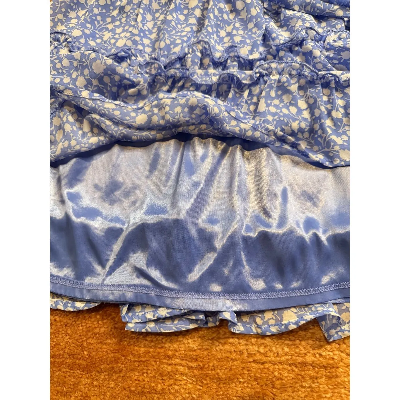 Sienna Sky  Blue Floral Tiered Ruffle Skirt Lined Pull On Women’s Medium - Image 3