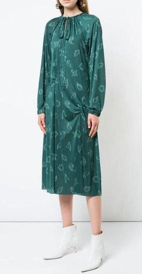 Tibi Remi Print Jersey Midi Dress Size 6 Navy Shirred Long Sleeves - Image 7