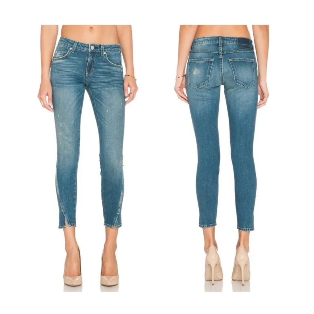 AMO Twist Dive Bar Skinny Jeans Size 24 Women’s Blue Crop Mid Rise 100% Cotton - Image 2