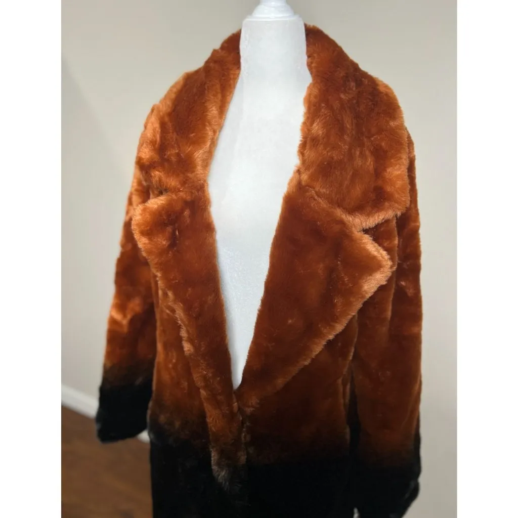 Urbancode London Womens 8 Faux Fur Ombre Coat Chestnut Black Longline Jacket Size M - Image 5