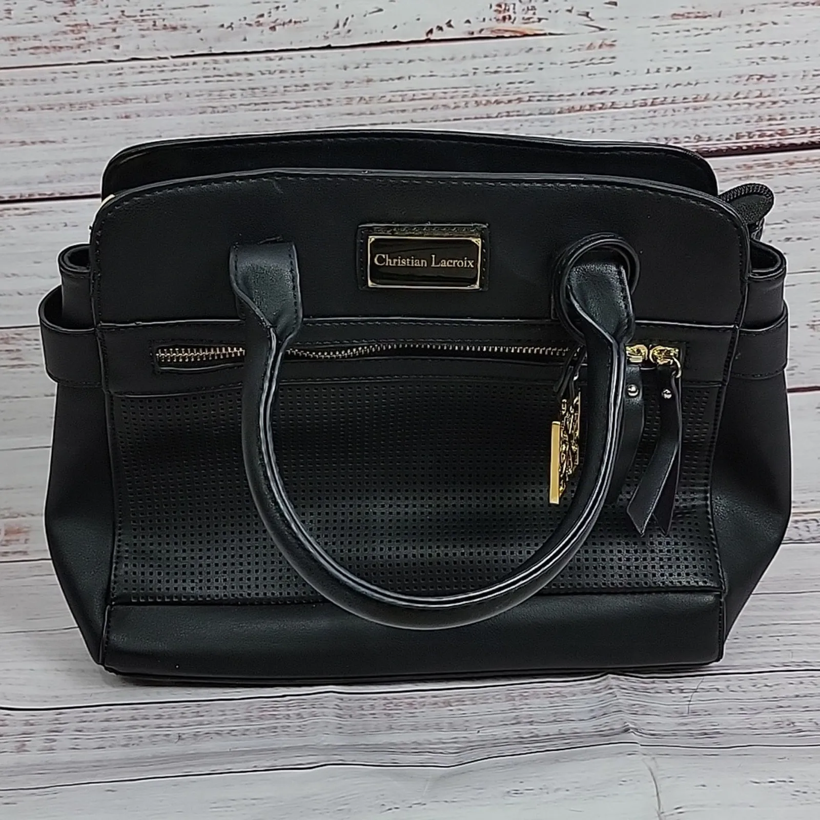 Christian Lacroix Black Double Handle Vegan Leather Luxe Medicine Doctor Purse - Image 4