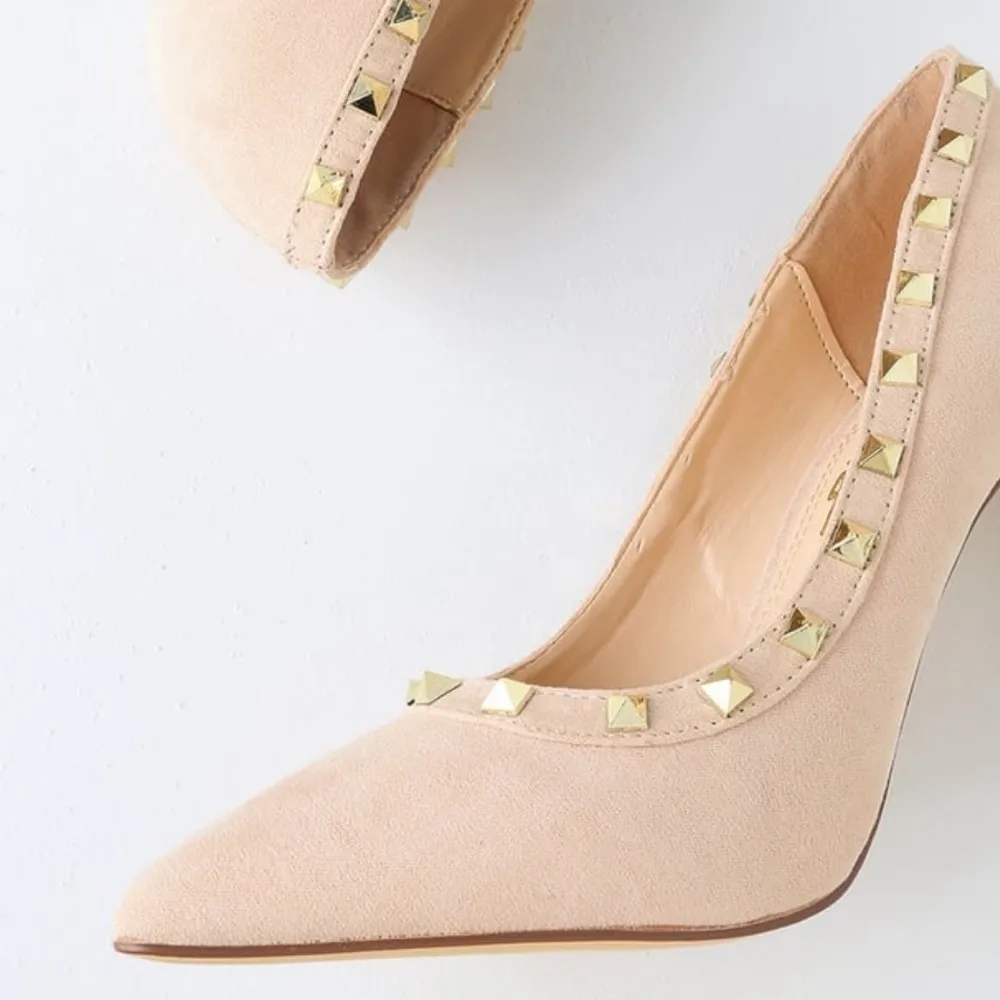 Lulus Vydia Suede Studded‎ Pumps in Nude Size 8 Tan - Image 3