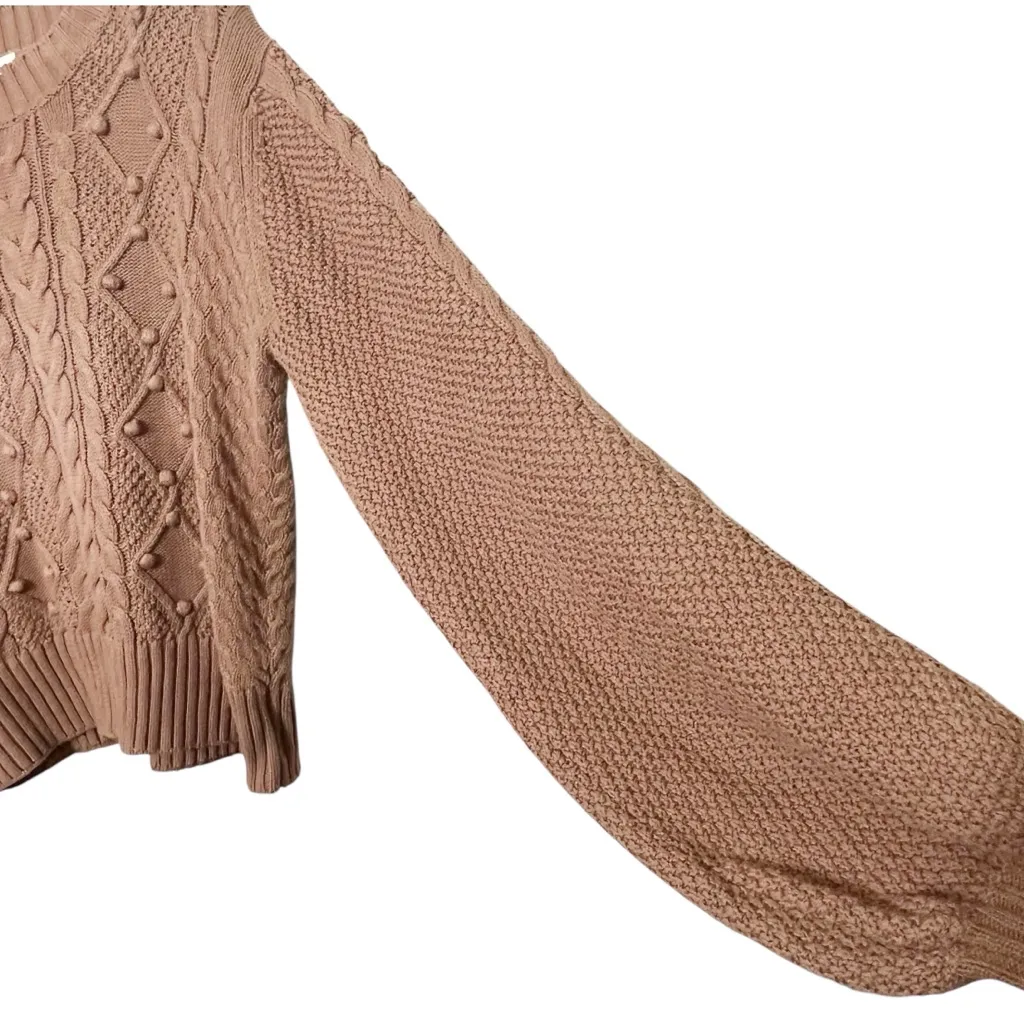 Doen Lulu Sweater Women’s Medium Brown Pom Pom Knit Organic Cotton Cottagecore - Image 7