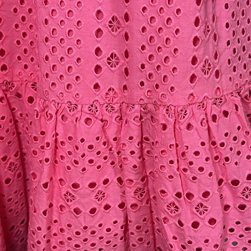 J.Crew Bubblegum Pink Cotton Eyelet Ruffle Midi Dress size 4 NEW - Image 8