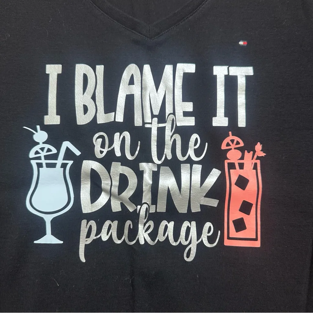 Tommy Hilfiger Black Tee with “Blame it on the Drink Package” Graphic XXL - Image 2