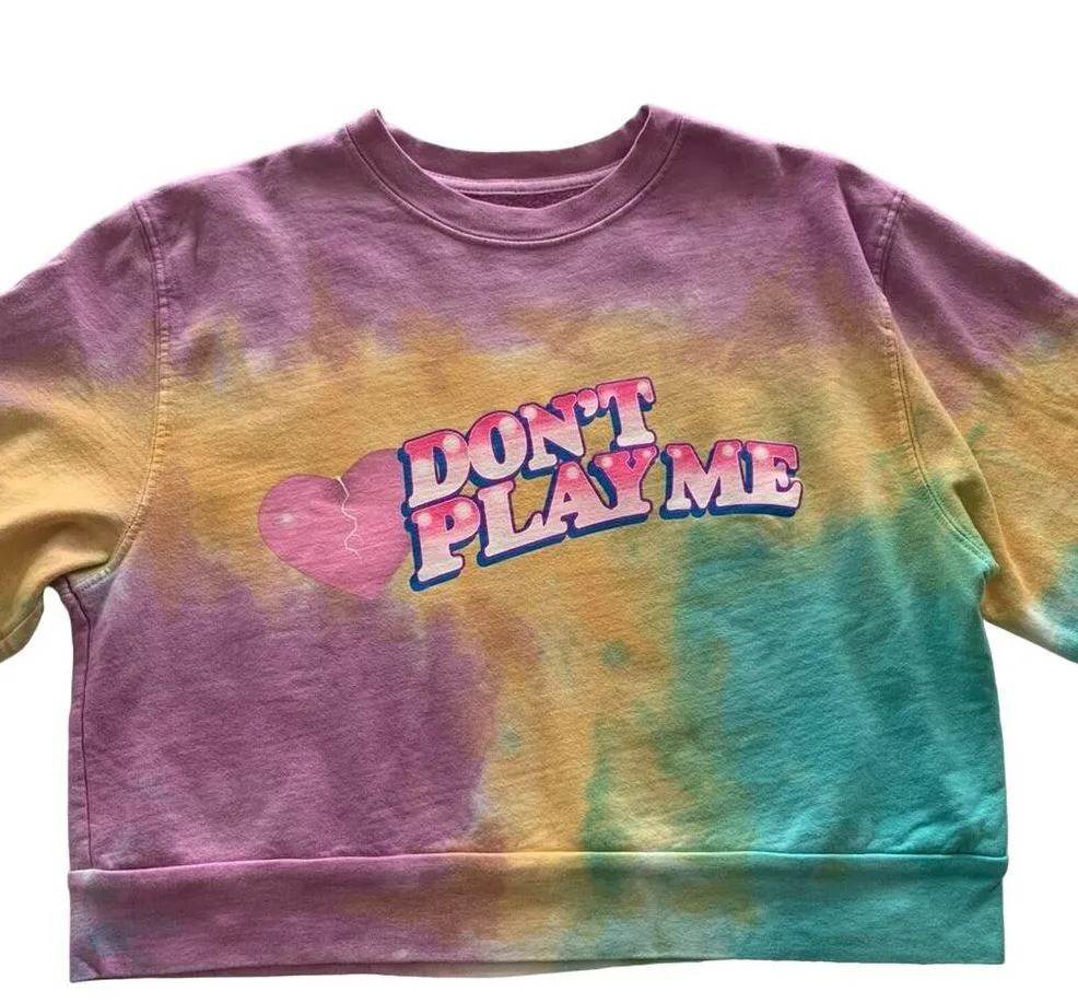 By Samii Ryan | Don’t Play Me Multicolor Tie Dye Cropped Sweatshirt Small Pink - Image 2