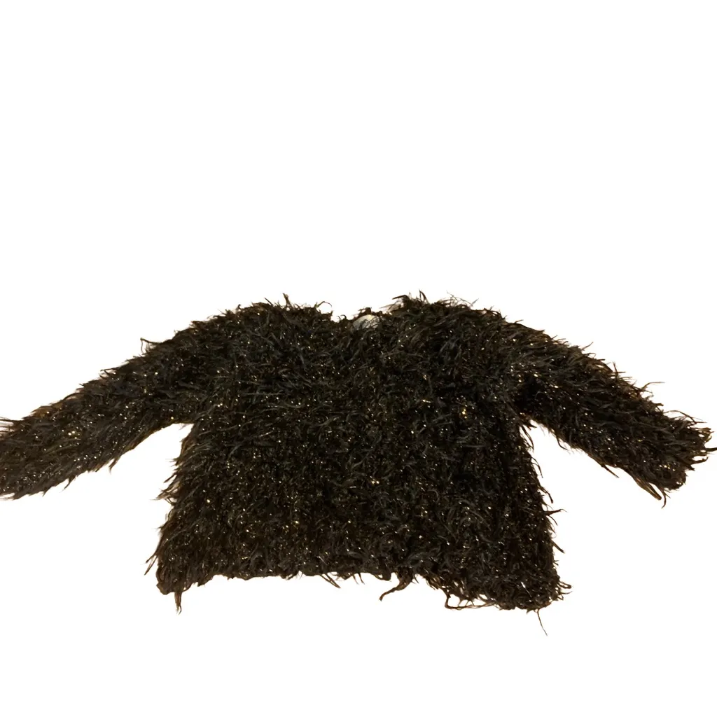 VINTAGE 1990'S GANTOS BLACK & GOLD EYELASH FRINGE CROPPED 3/4 SLEEVE SWEATER (S) - Image 10