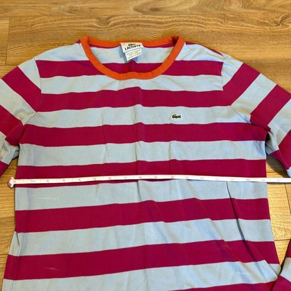 Lacoste vintage pink and blue striped long sleeve size 42   Has some bleach stai - Image 5