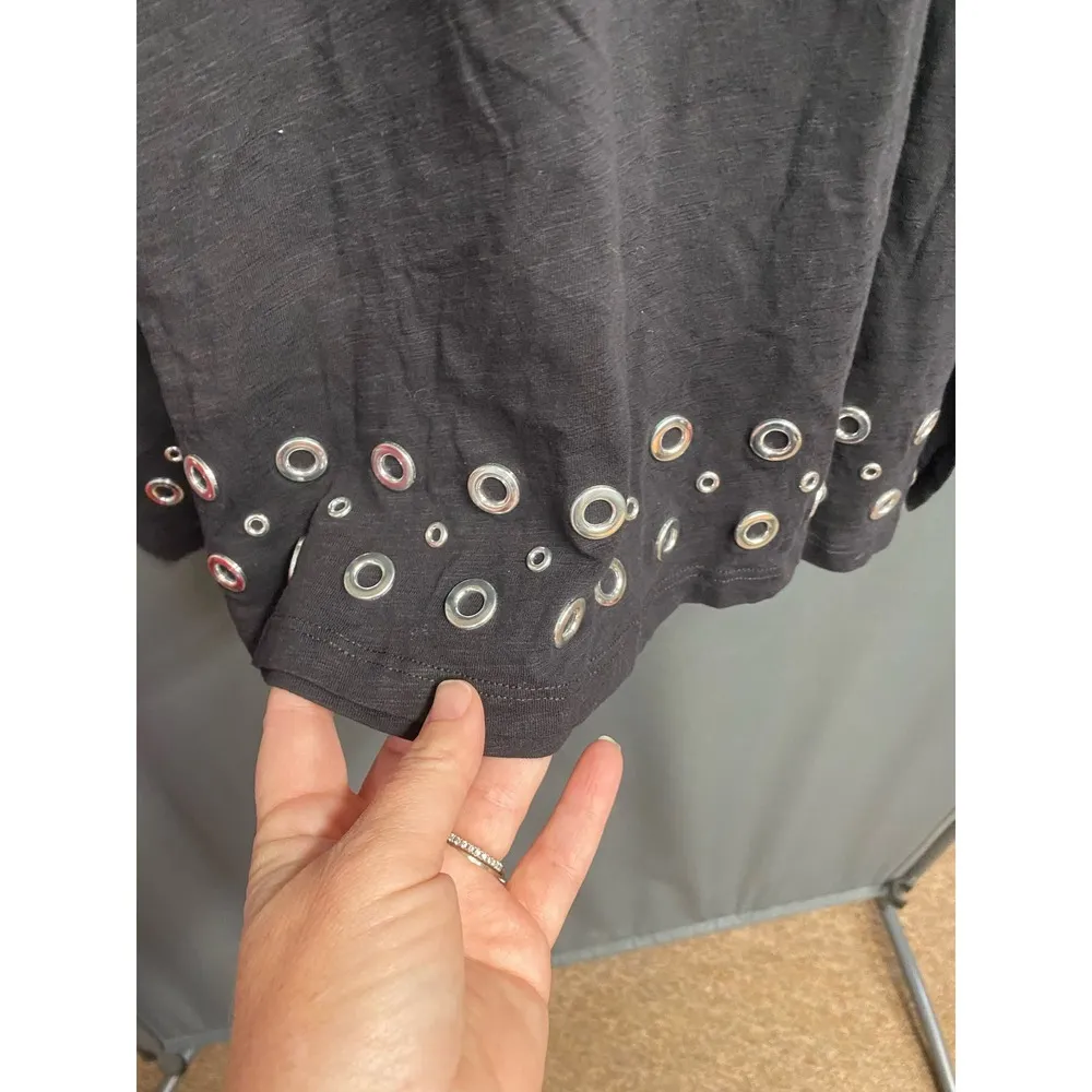 MICHAEL KORS  Black Cold Shoulder Grommets At Hem Heather  Plus 3x (b40) - Image 6