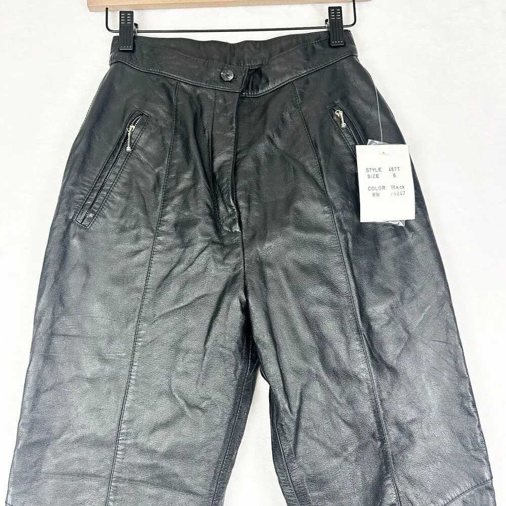 Vintage Lew Magram Leather Pants Deadstock Size 24 NEW Black Biker Lined - Image 3