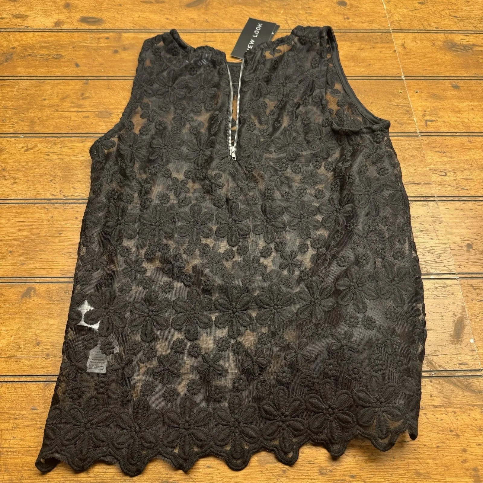 New Look Black Lace Embroidered Top‎ Sleeveless Ladies Size 4 Women Party Sexy - Image 7