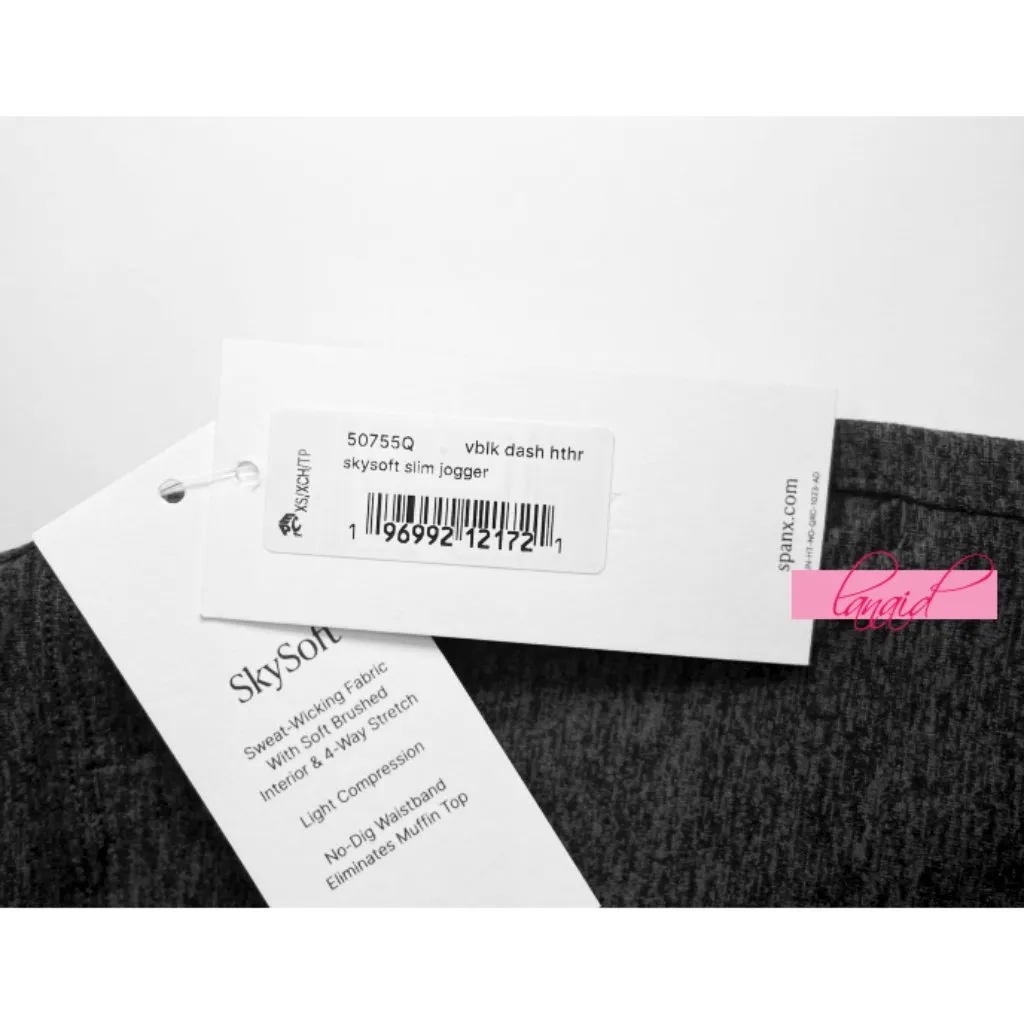Spanx SkySoft Slim Joggers Very Black Dash Heather High-Rise Waist Sweats XSP - Image 7