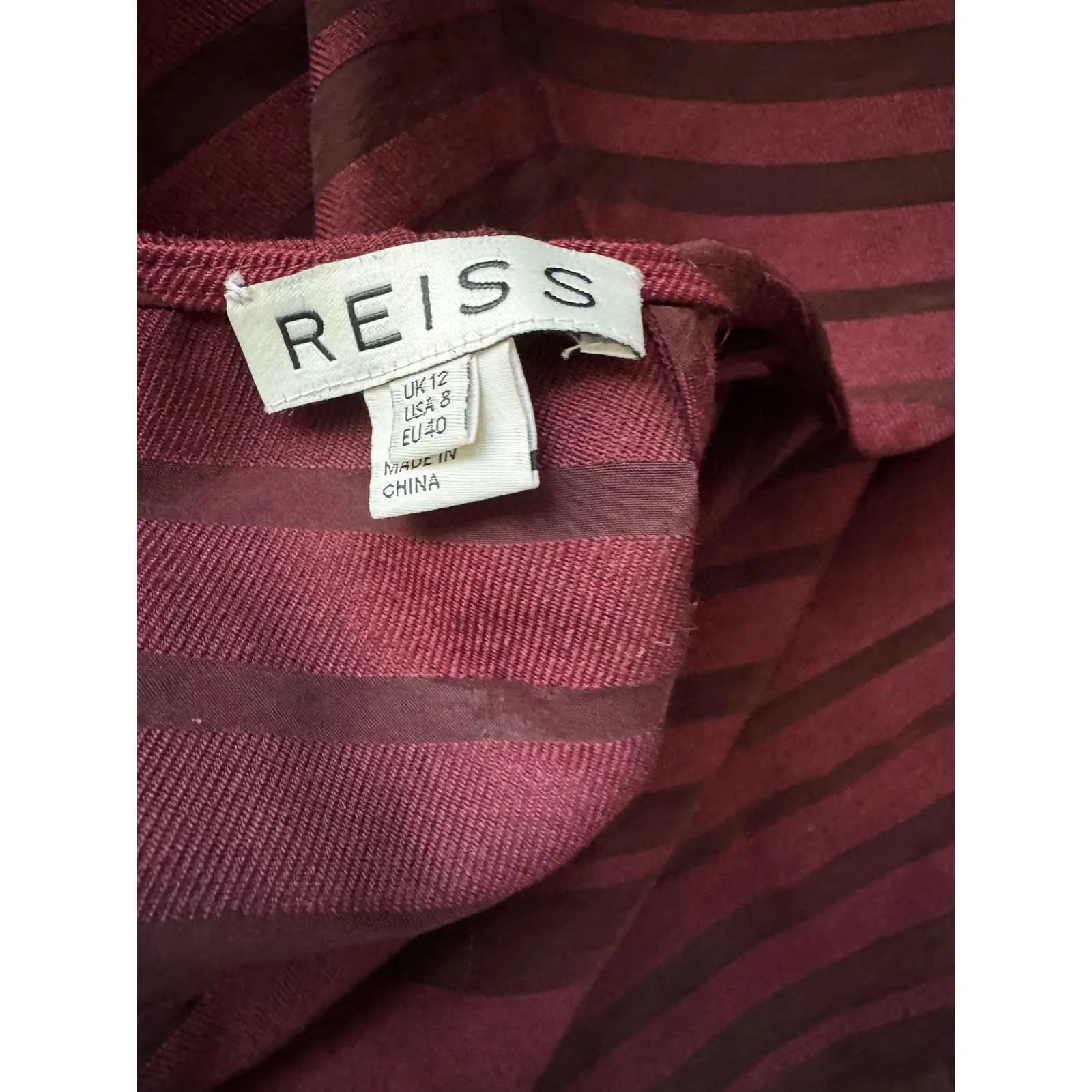 REISS Burgundy Sheer Stripe Top – Size US 8 (UK 12 / EU 40) - Image 6