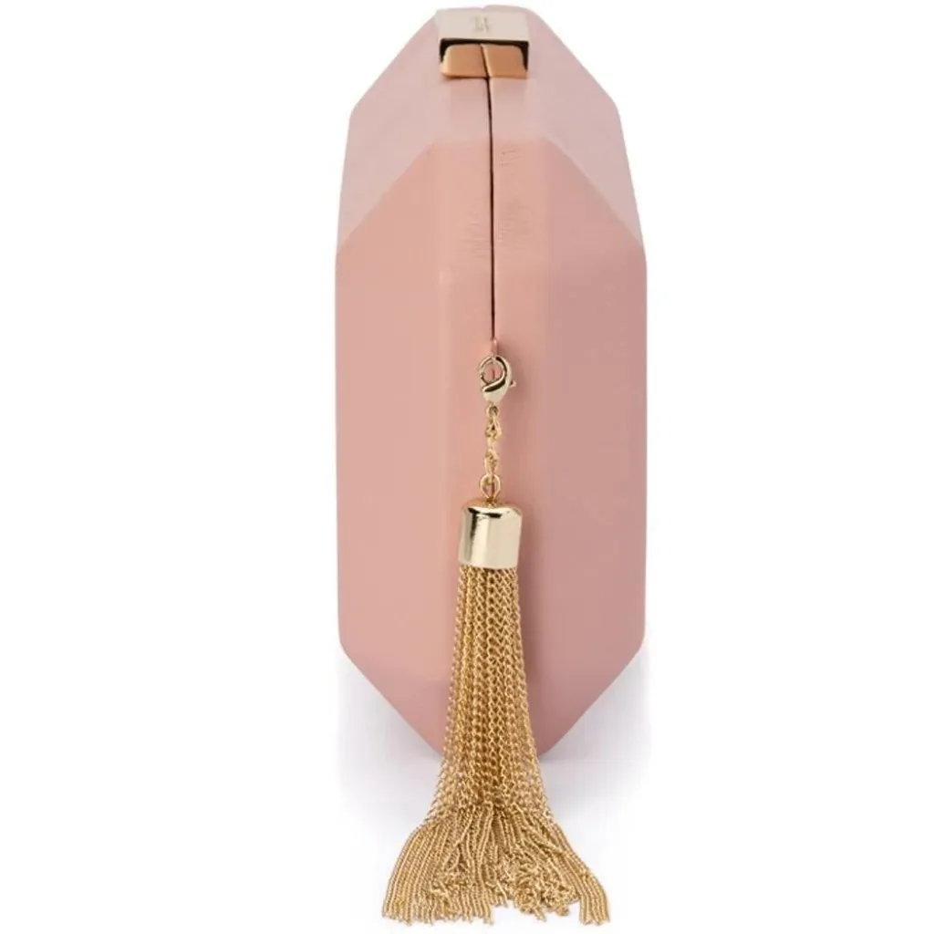 Olga berg Lia Facetted Clutch With Tassel in Blush & Gold Leather New gold - Image 14