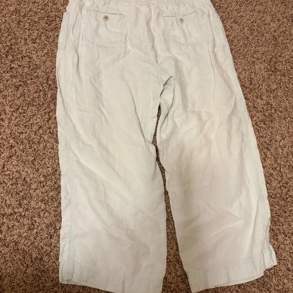 Talbots Signature Linen Pants 16 Light Blue Pastel Wide Leg Resort Casual Zip - Image 3