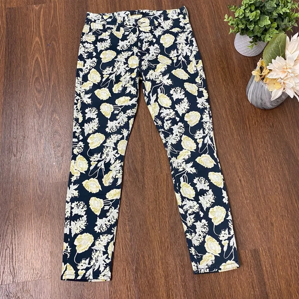 7 For All Mankind Black Floral The Cropped Skinny Pants 26 Casual Vacation - Image 4