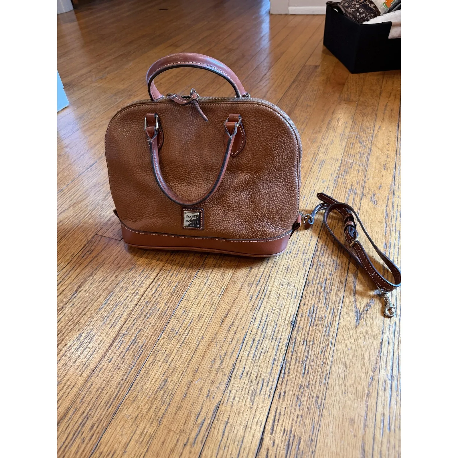 Dooney & Bourke Satchel Bag Womens Brown Pebbled Leather Zip Crossbody Purse - Image 2