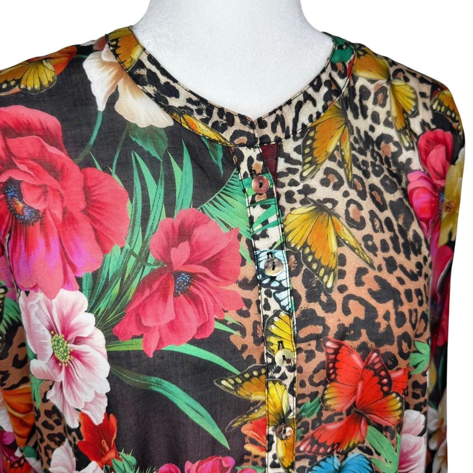 NWOT Johnny Was Sandra Seaside Dress‎ M Floral Butterfly Leopard Boho Pockets - Image 5